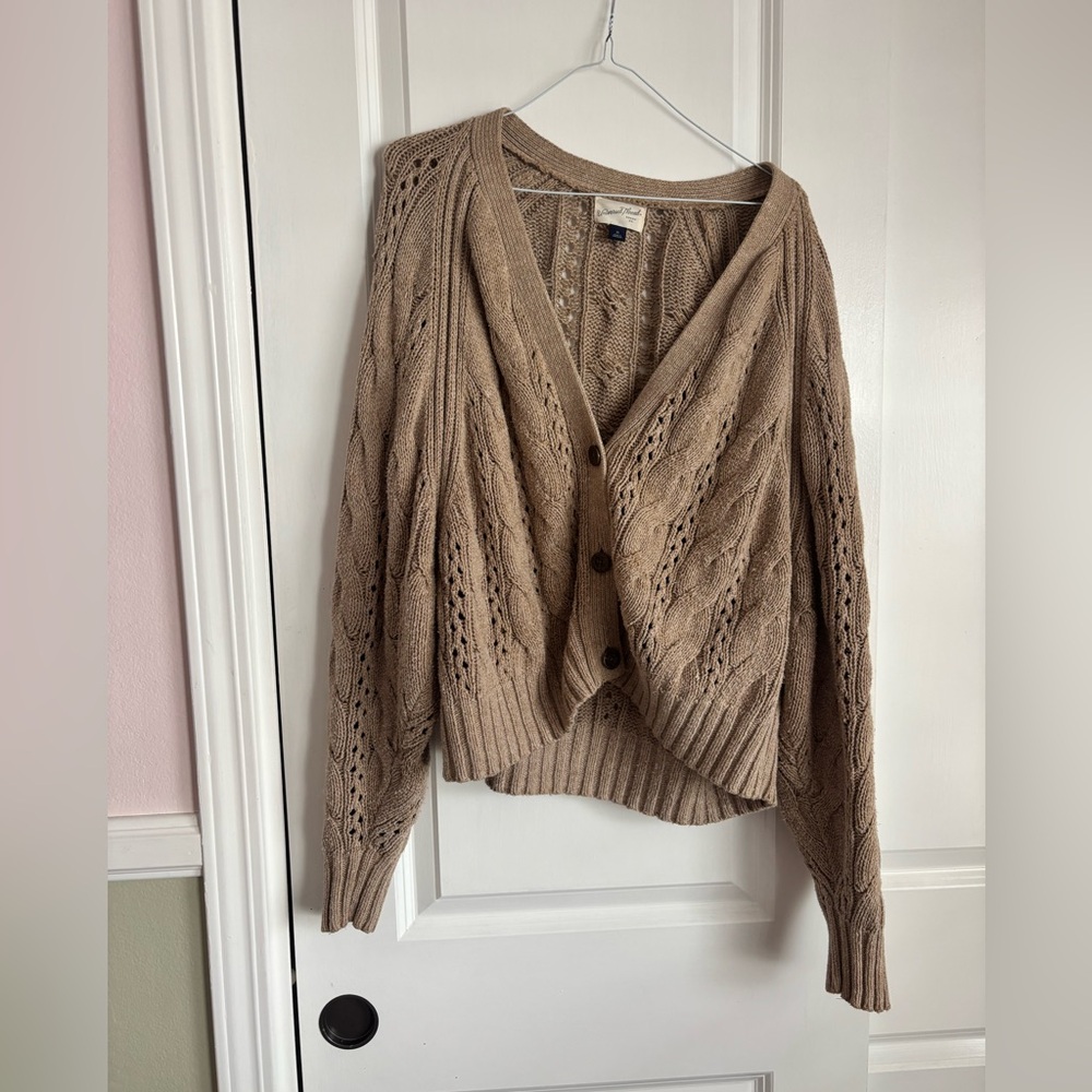 Universal Thread Cable Knit Button-Front Sweater Cardigan, Tan